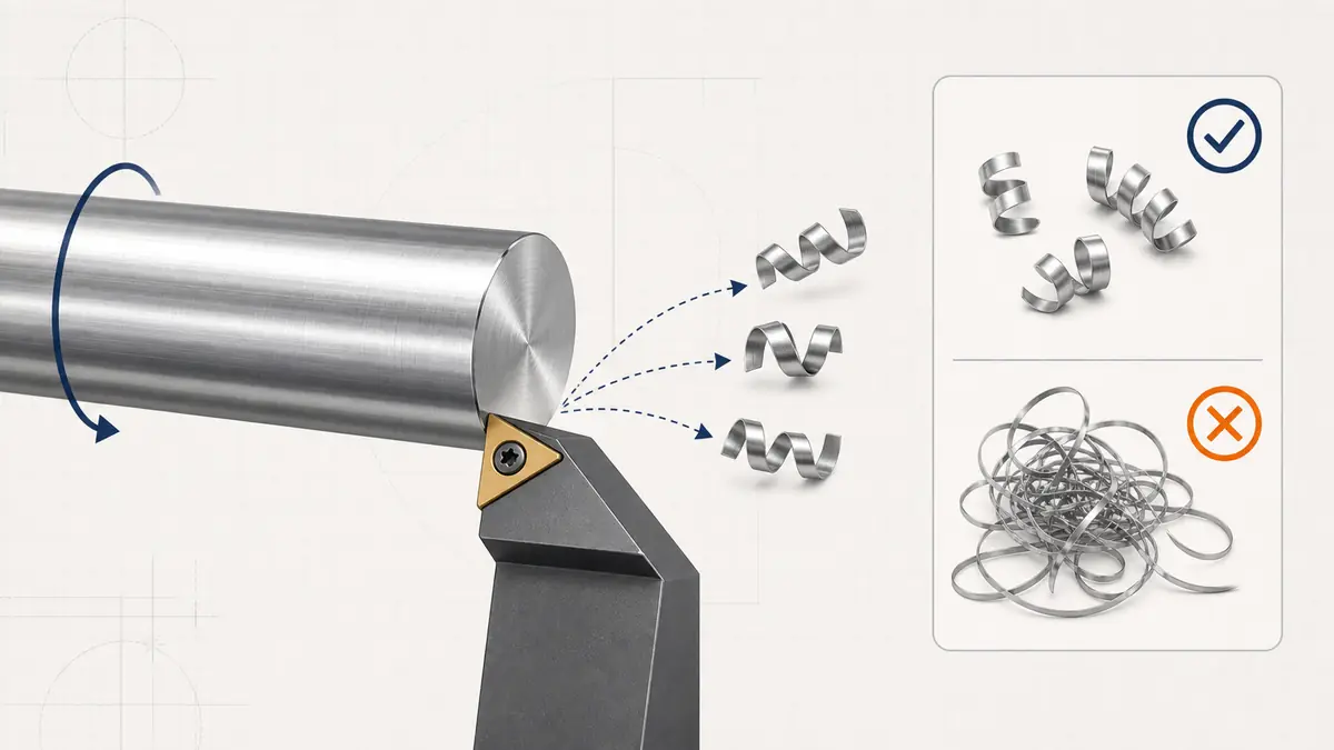 Technical diagram showing 303 stainless steel round bar chip control in CNC machining