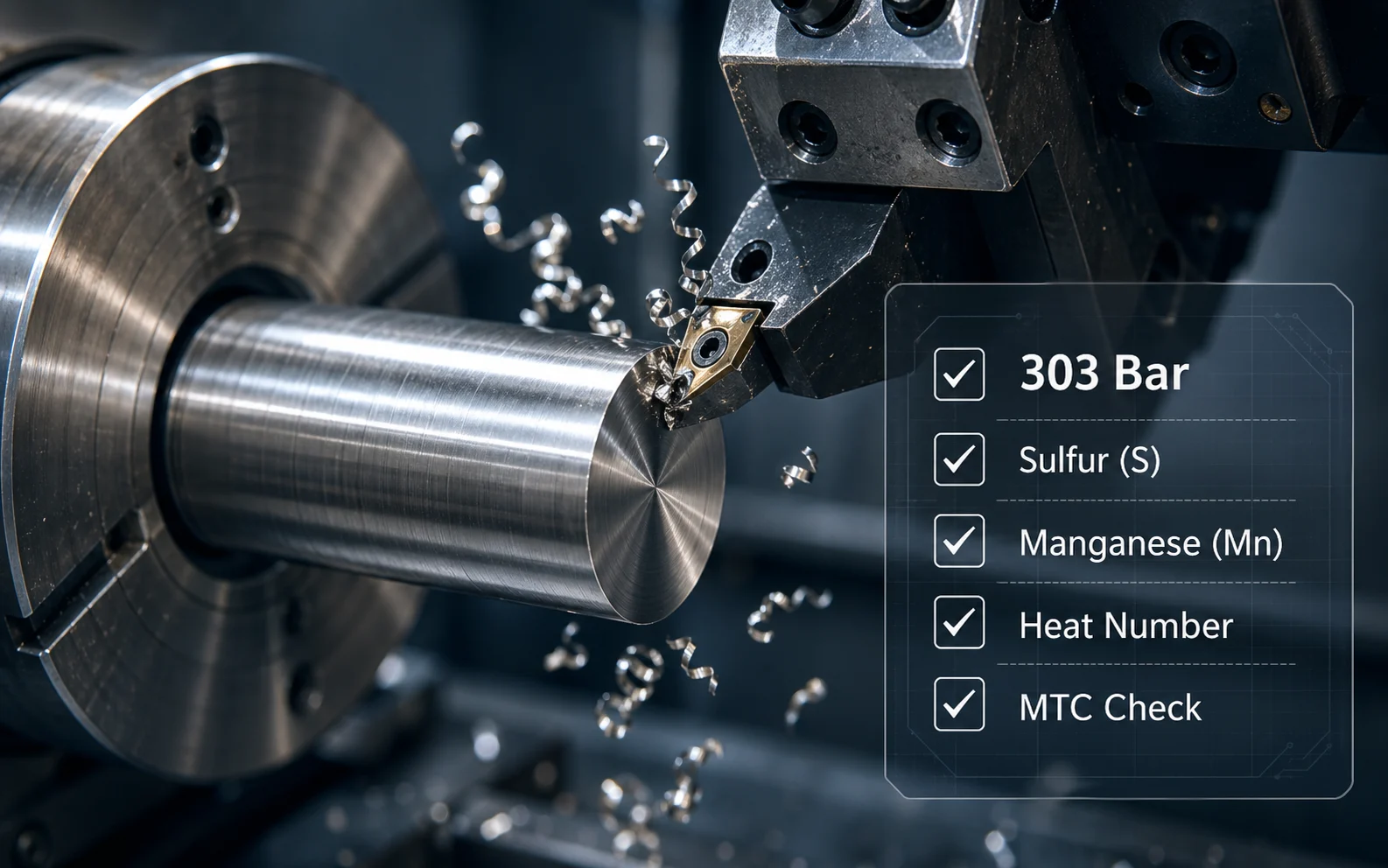 303 stainless steel bar CNC machining with sulfur content and MTC quality check