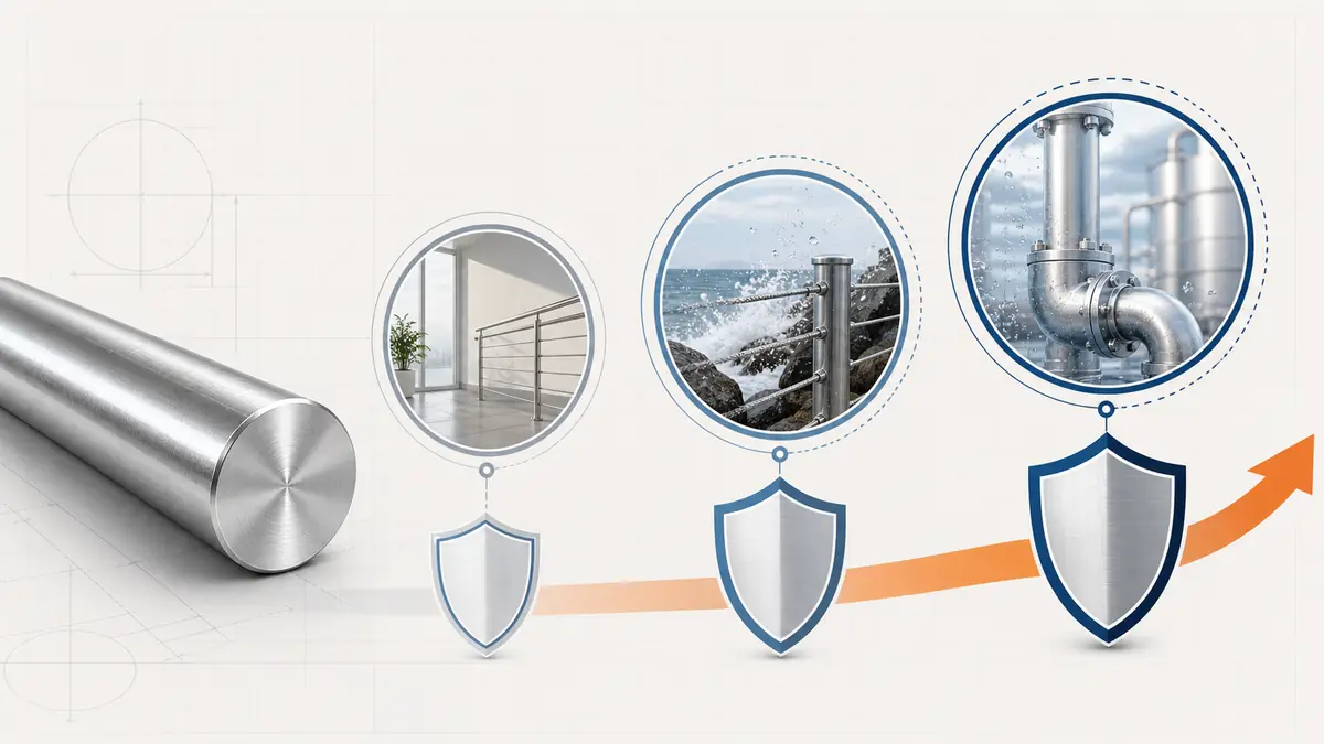 Technical diagram showing 316L stainless steel round bar selection for corrosion-sensitive environments