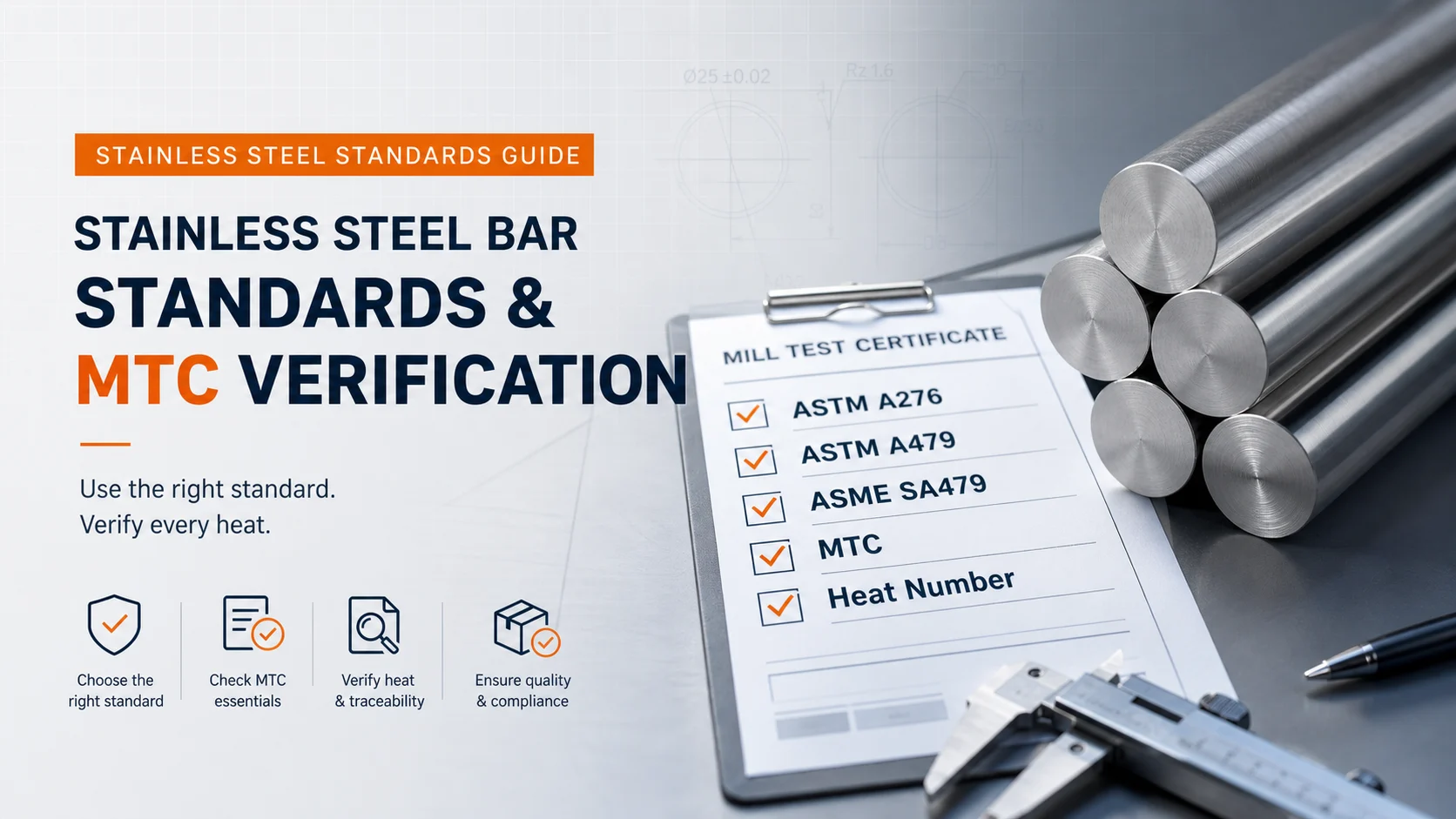 ASTM A276 ASTM A479 and ASME SA479 stainless steel bar MTC checklist