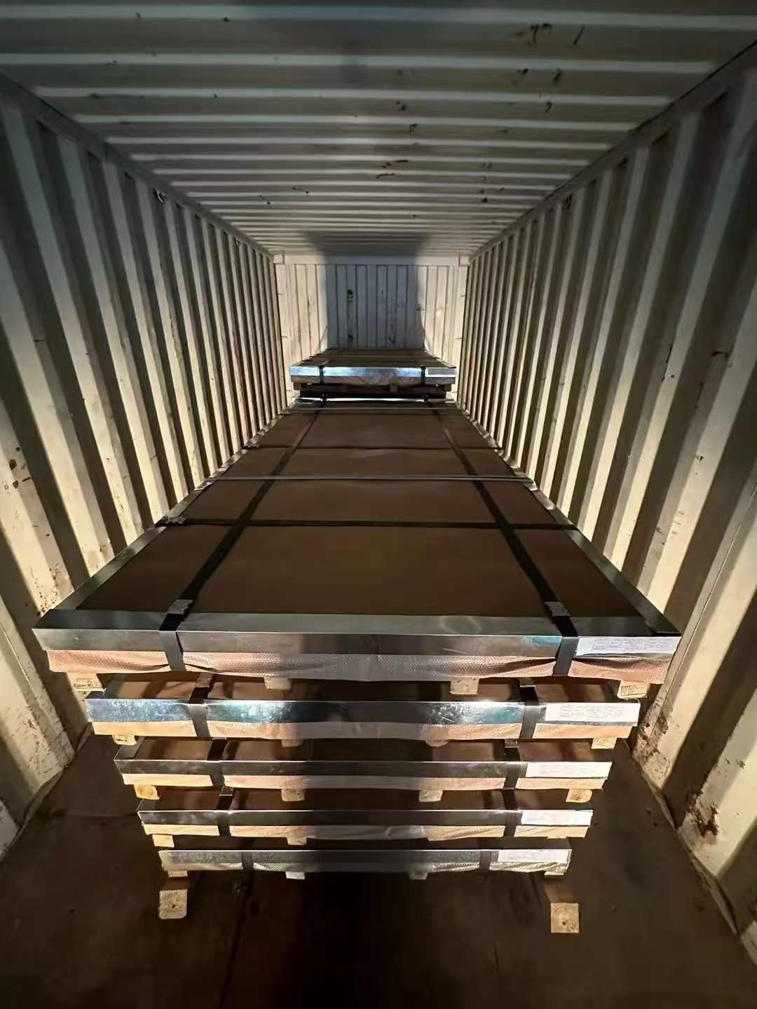 Packaged stainless steel plates prepared for export shipment