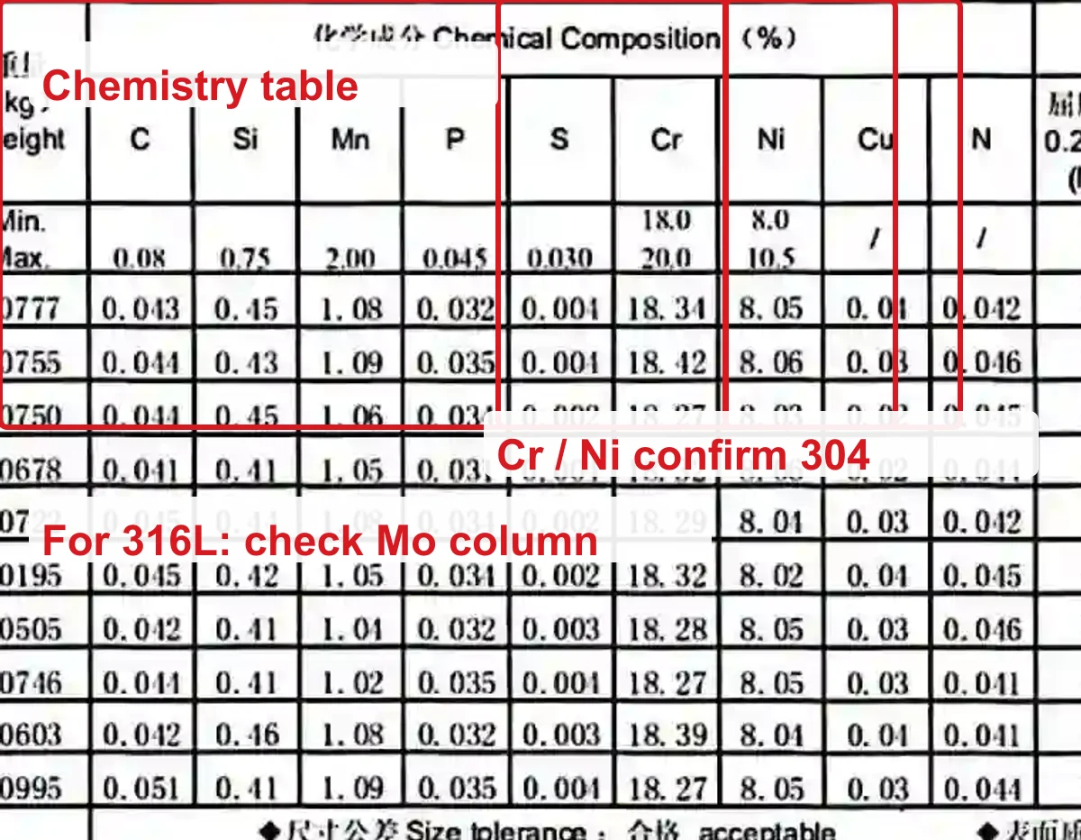Stainless steel MTC chemistry review for duplex bar inquiry